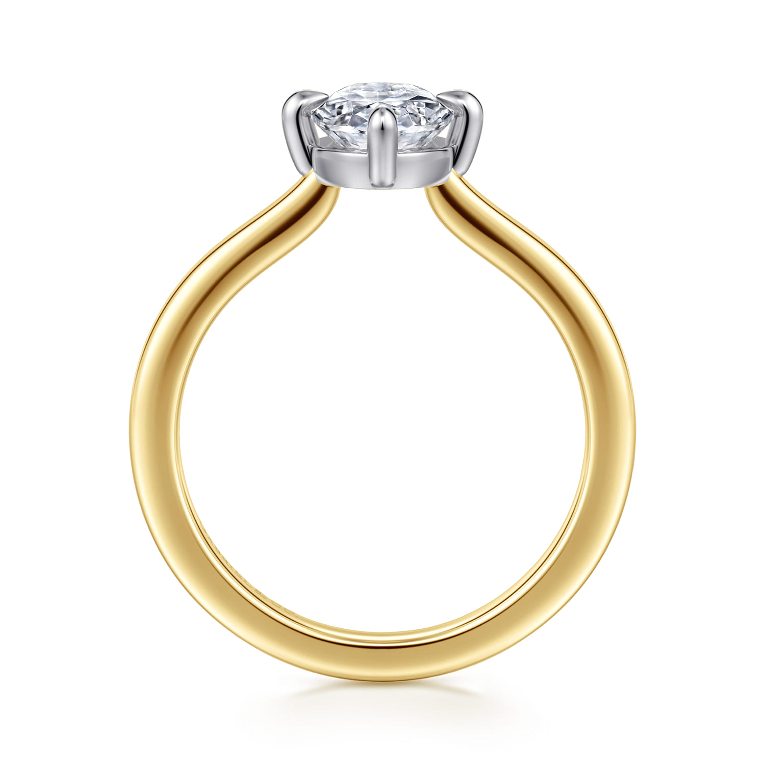 Lou - 14K White-Yellow Gold Oval Compass Prong Solitaire Diamond Engagement Ring - Shot 2