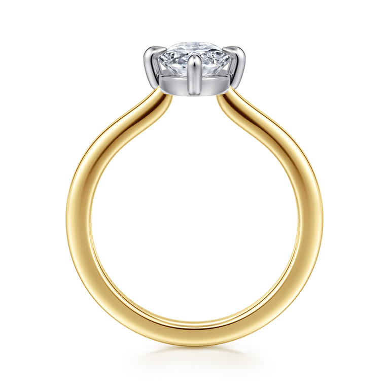 Lou - 14K White-Yellow Gold Oval Compass Prong Solitaire Diamond Engagement Ring - Shot 2