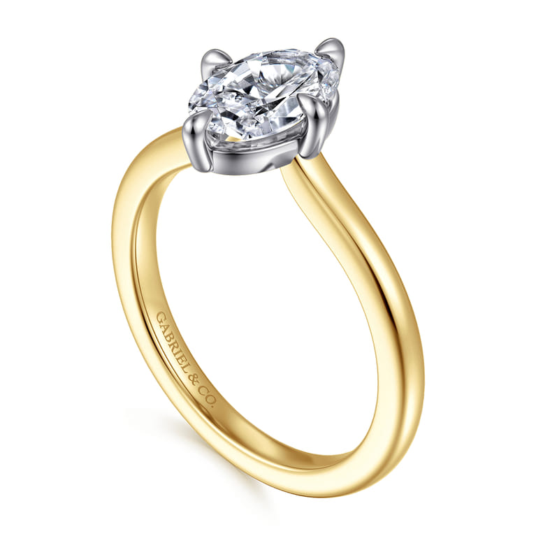 Lou - 14K White-Yellow Gold Oval Compass Prong Solitaire Diamond Engagement Ring - Shot 3