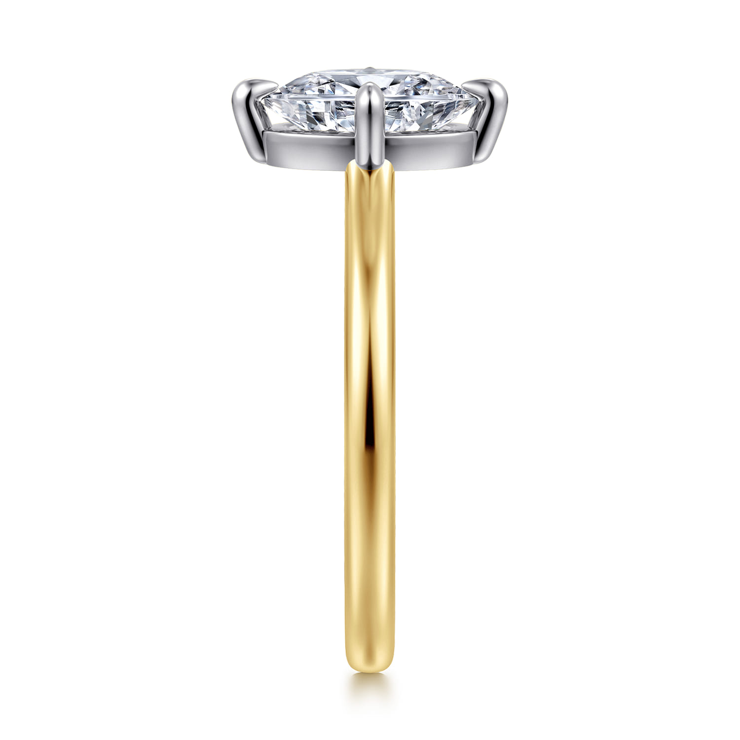 Lou - 14K White-Yellow Gold Oval Compass Prong Solitaire Diamond Engagement Ring - Shot 4