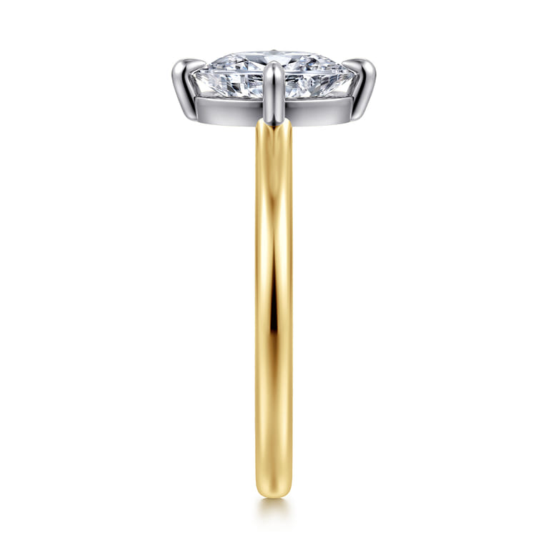 Lou - 14K White-Yellow Gold Oval Compass Prong Solitaire Diamond Engagement Ring - Shot 4