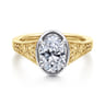 Billy - Vintage Inspired 14K White-Yellow Gold Oval Solitaire Diamond Engagement Ring