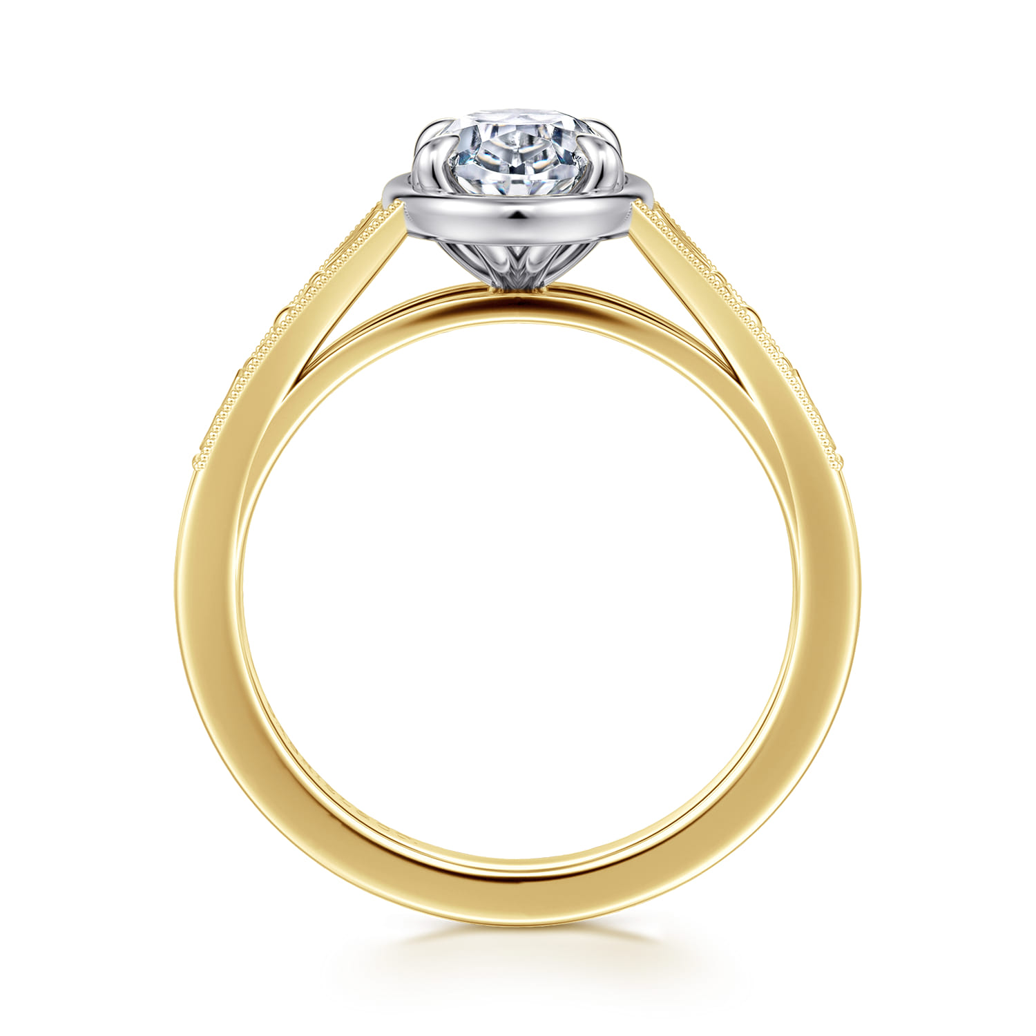 Billy - Vintage Inspired 14K White-Yellow Gold Oval Solitaire Diamond Engagement Ring - Shot 2