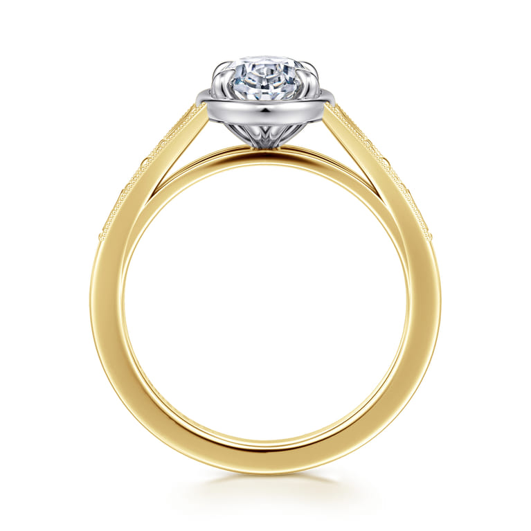 Billy - Vintage Inspired 14K White-Yellow Gold Oval Solitaire Diamond Engagement Ring - Shot 2