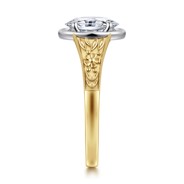 Billy - Vintage Inspired 14K White-Yellow Gold Oval Solitaire Diamond Engagement Ring - Shot 4
