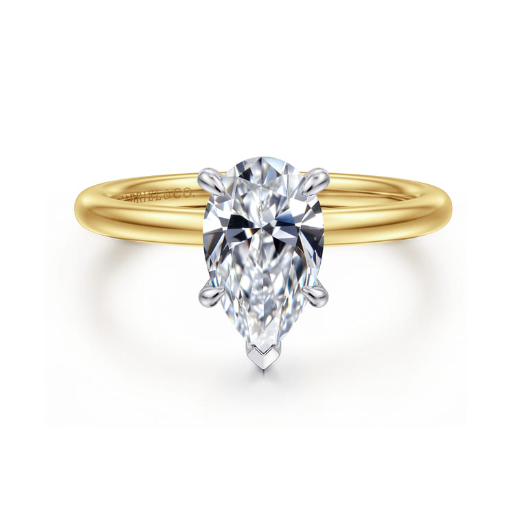 Cari - 14K White-Yellow Gold Pear Shape Diamond Engagement Ring - 0.06 ct - Shot 1