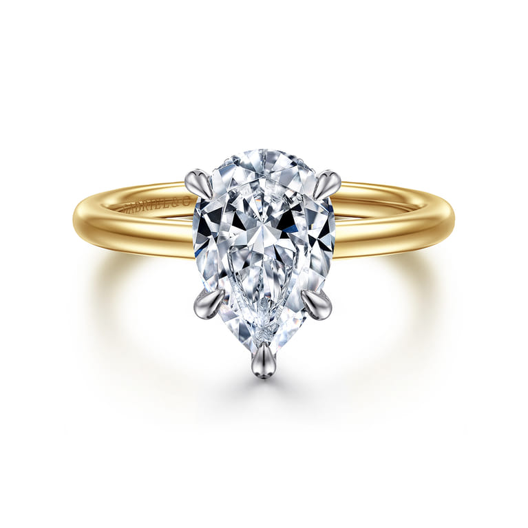 Cari - 14K White-Yellow Gold Pear Shape Diamond Engagement Ring - 0.07 ct - Shot 1
