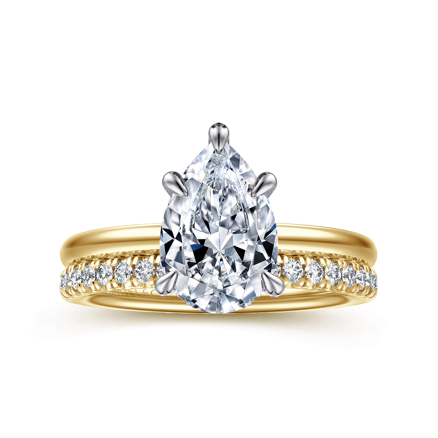 Cari - 14K White-Yellow Gold Pear Shape Diamond Engagement Ring - 0.07 ct - Shot 4