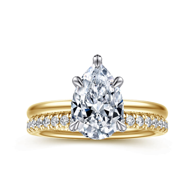 Cari - 14K White-Yellow Gold Pear Shape Diamond Engagement Ring - 0.07 ct - Shot 4
