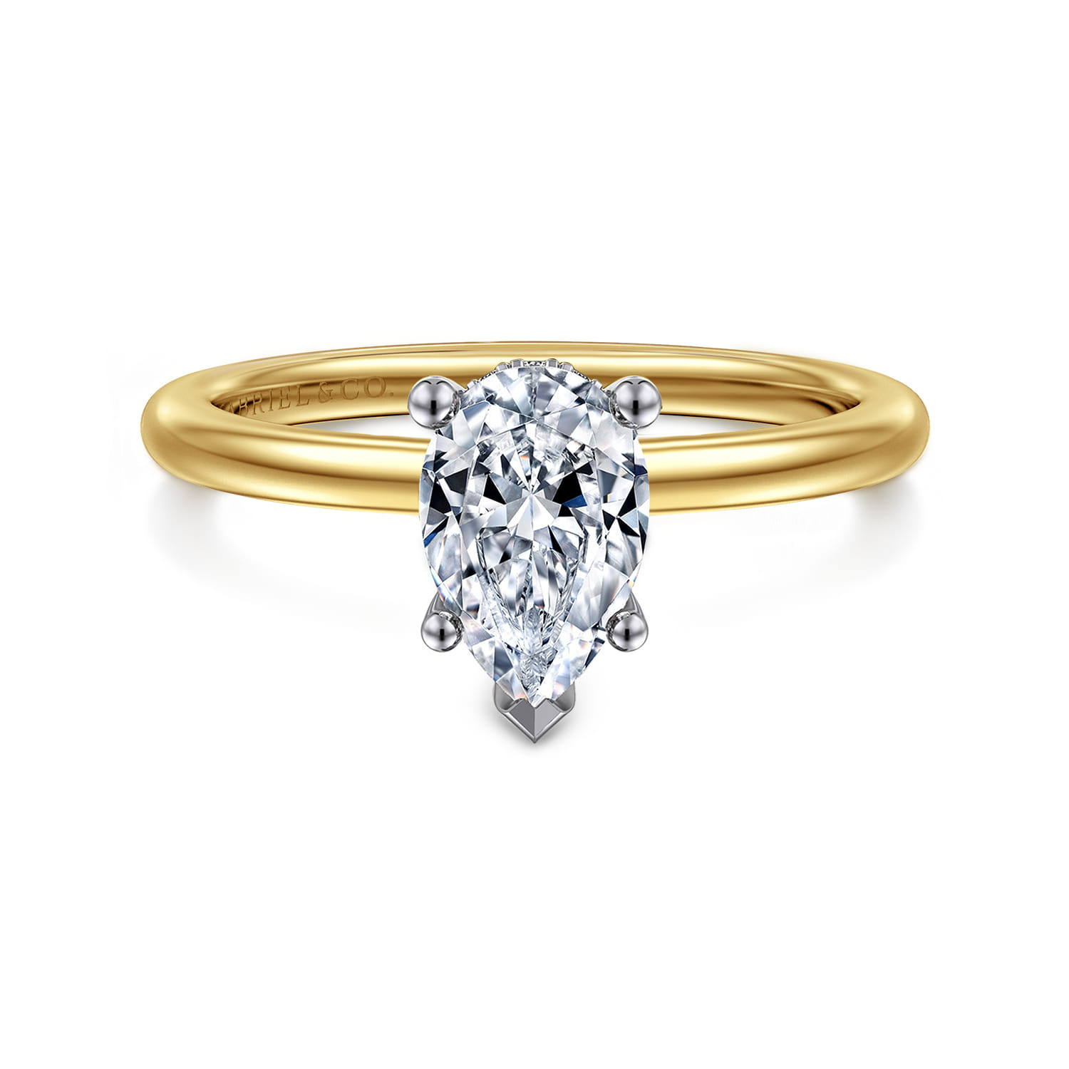 Ady - 14K White-Yellow Gold Hidden Halo Pear Shape Diamond Engagement Ring - 0.04 ct - Shot 1