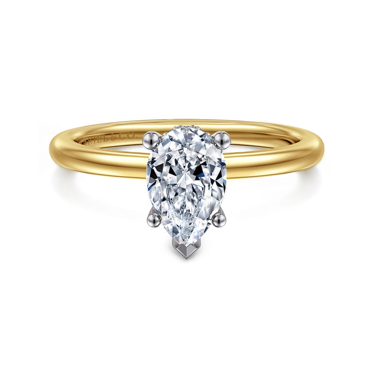 Ady - 14K White-Yellow Gold Hidden Halo Pear Shape Diamond Engagement Ring - 0.04 ct - Shot 1