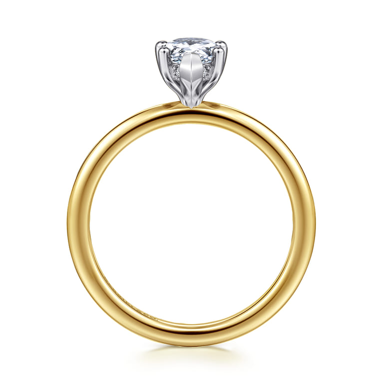 Ady - 14K White-Yellow Gold Hidden Halo Pear Shape Diamond Engagement Ring - 0.04 ct - Shot 2