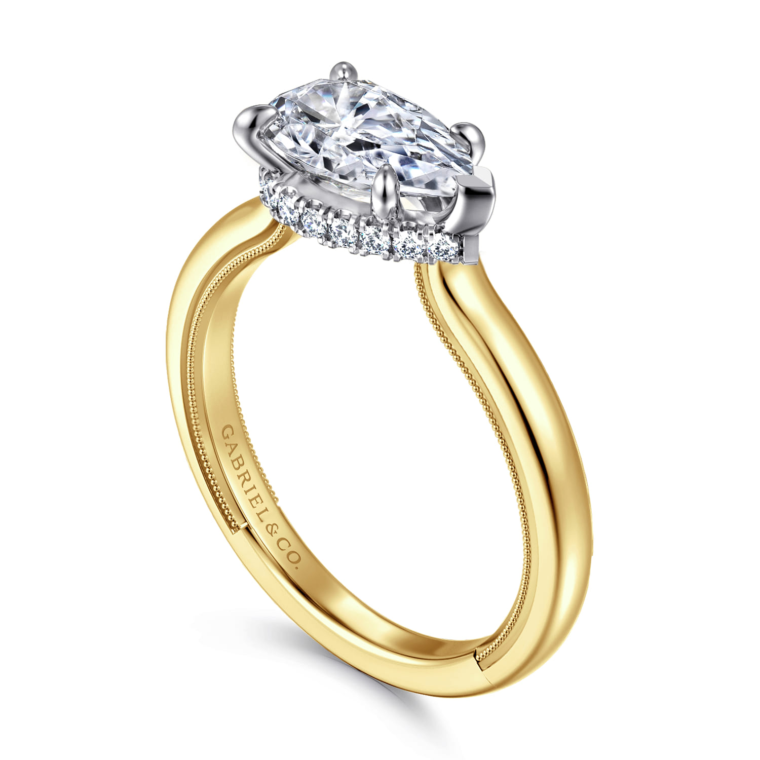 Sandi - 14K White-Yellow Gold East West Pear Shape Diamond Engagement Ring - 0.11 ct - Shot 3
