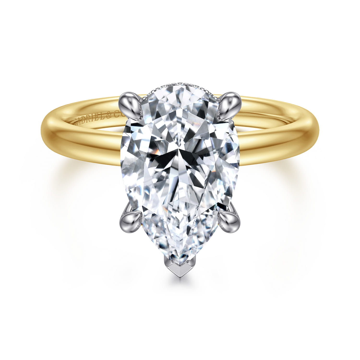 Peace - 14K Yellow-White Gold Pear Shape Diamond Engagement Ring - 0.08 ct - Shot 1