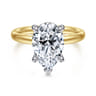 Peace - 14K Yellow-White Gold Pear Shape Diamond Engagement Ring - 0.08 ct