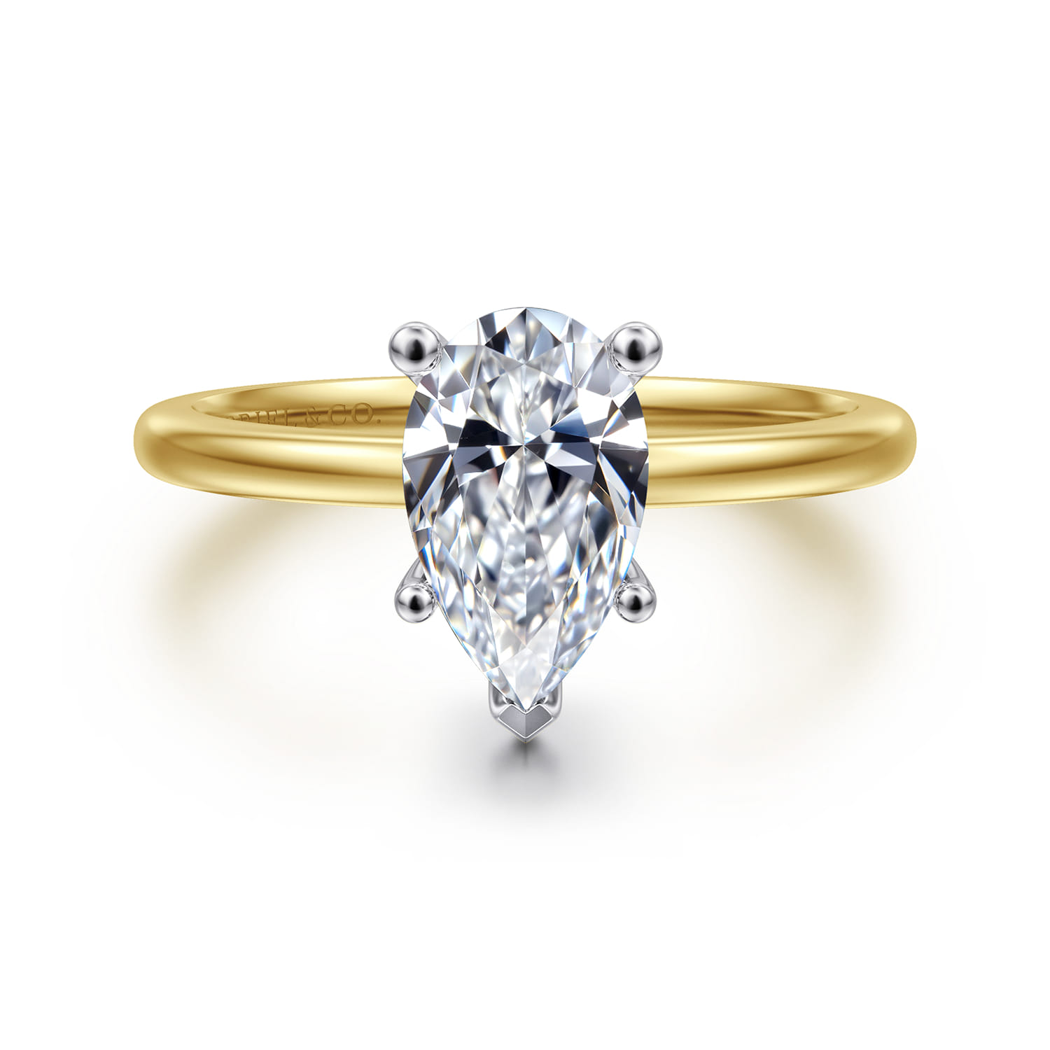 Evelina - 14K White-Yellow Gold Pear Shape Solitaire Diamond Engagement Ring - Shot 1