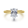 Evelina - 14K White-Yellow Gold Pear Shape Solitaire Diamond Engagement Ring