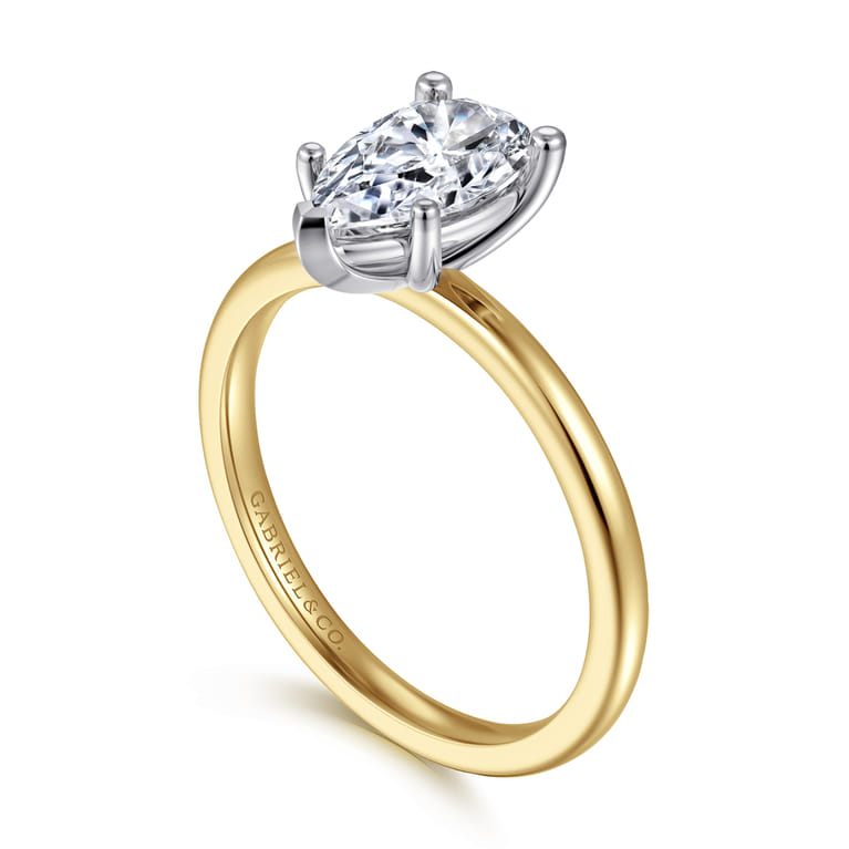 Evelina - 14K White-Yellow Gold Pear Shape Solitaire Diamond Engagement Ring - Shot 3
