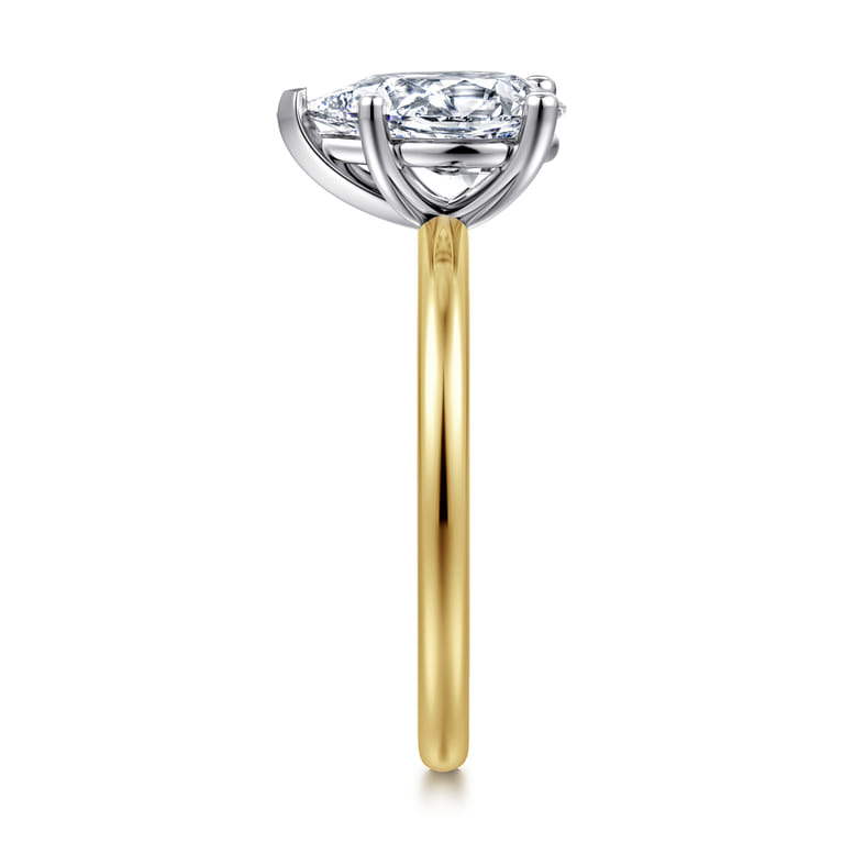 Evelina - 14K White-Yellow Gold Pear Shape Solitaire Diamond Engagement Ring - Shot 4