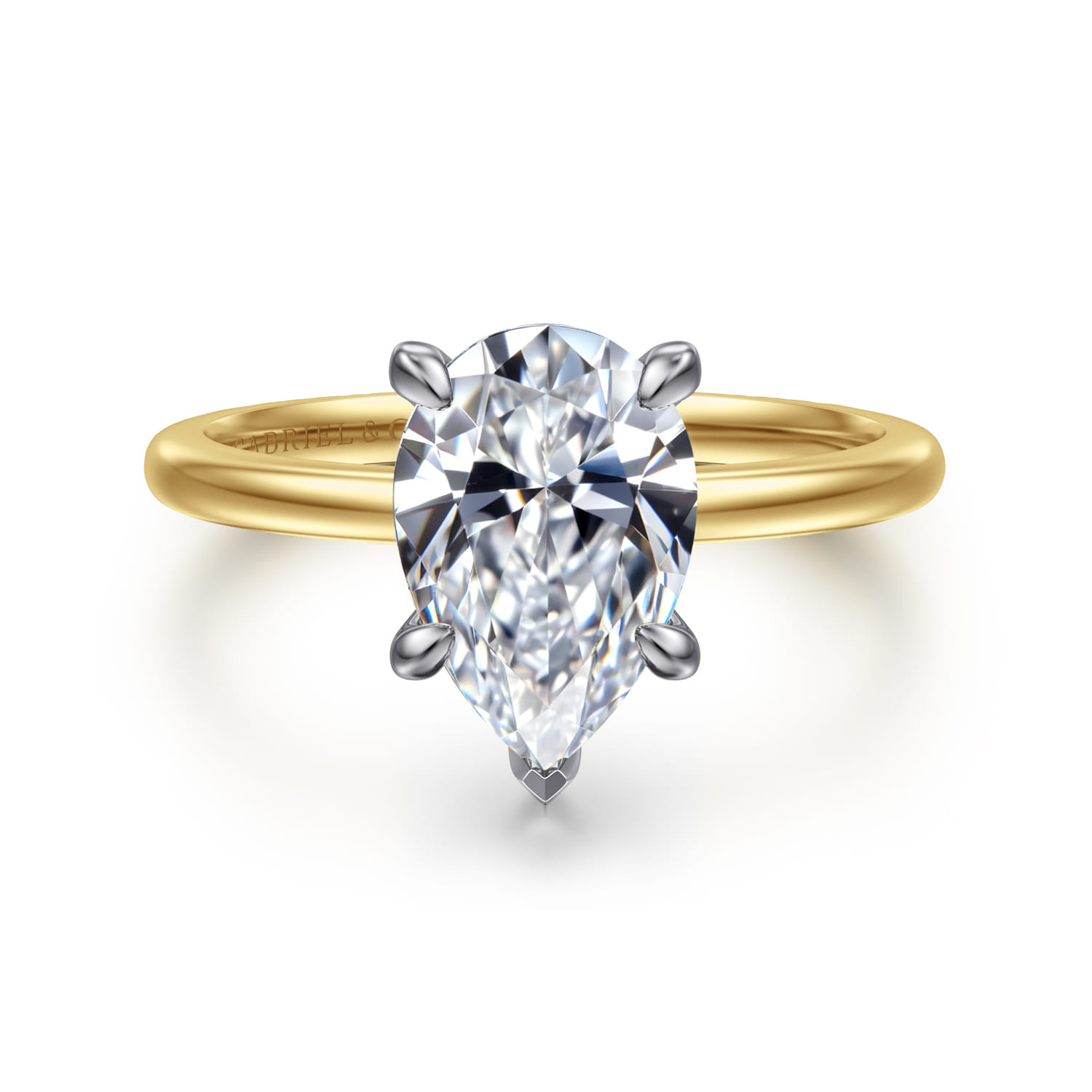 Evelina - 14K White-Yellow Gold Pear Shape Solitaire Diamond Engagement Ring - Shot 1