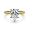 Evelina - 14K White-Yellow Gold Pear Shape Solitaire Diamond Engagement Ring