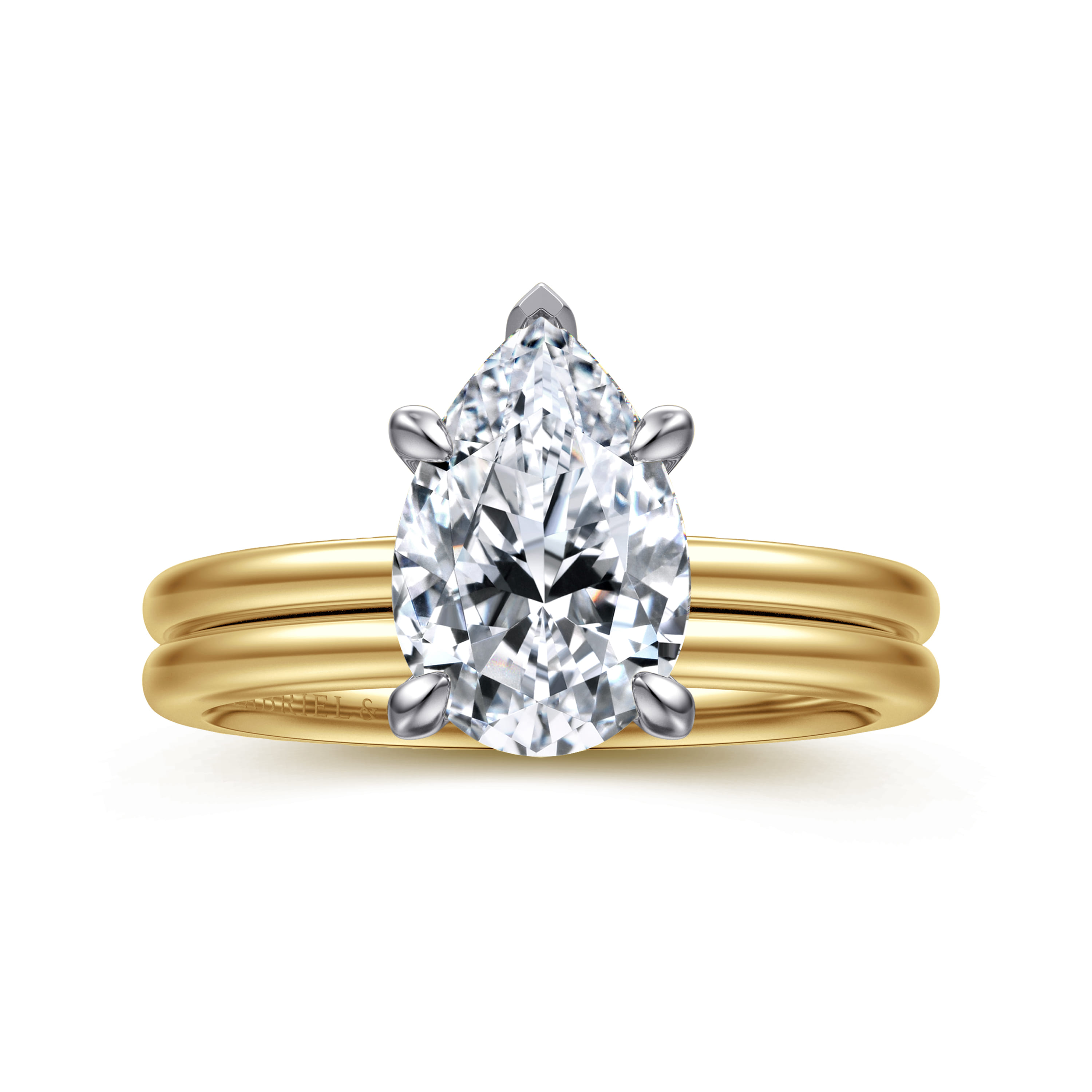Evelina - 14K White-Yellow Gold Pear Shape Solitaire Diamond Engagement Ring - Shot 4