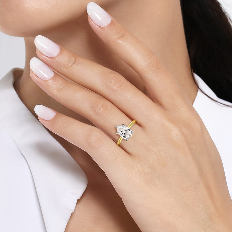 Evelina - 14K White-Yellow Gold Pear Shape Solitaire Diamond Engagement Ring - Shot 6