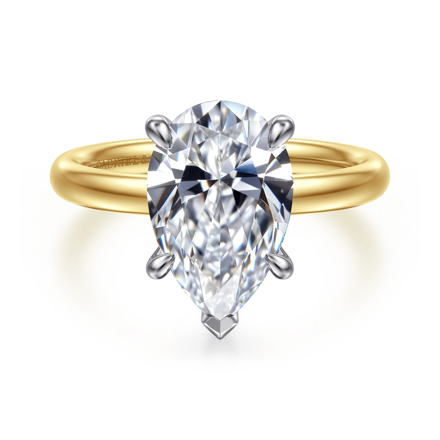 Unite - 14K White-Yellow Gold Pear Shape Solitaire Diamond Engagement Ring - Shot 1