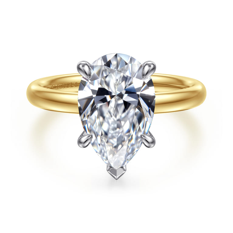 Unite - 14K White-Yellow Gold Pear Shape Solitaire Diamond Engagement Ring - Shot 1