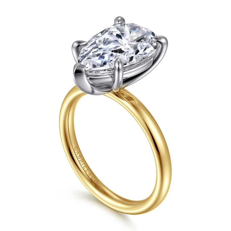 Unite - 14K White-Yellow Gold Pear Shape Solitaire Diamond Engagement Ring - Shot 3