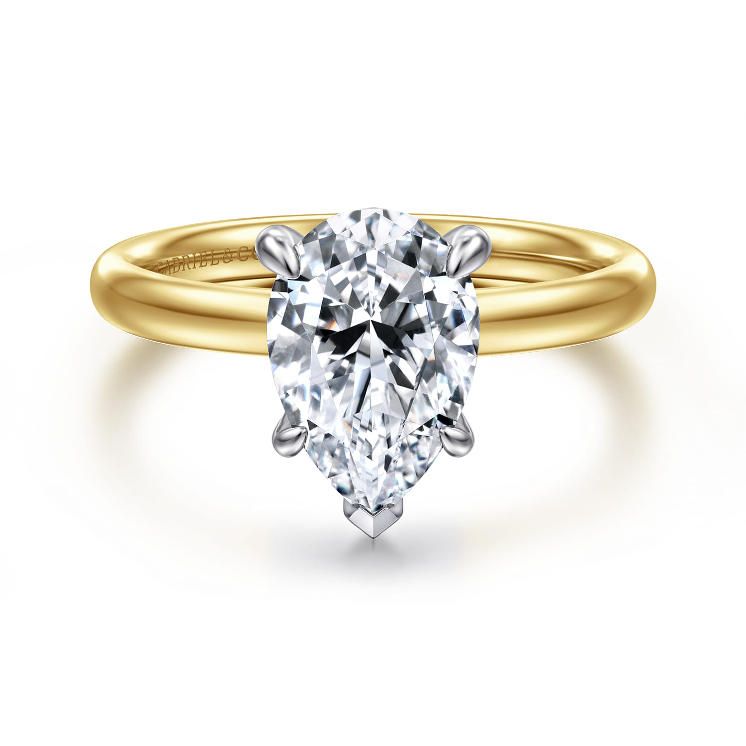Unite - 14K White-Yellow Gold Pear Shape Solitaire Diamond Engagement Ring - Shot 1