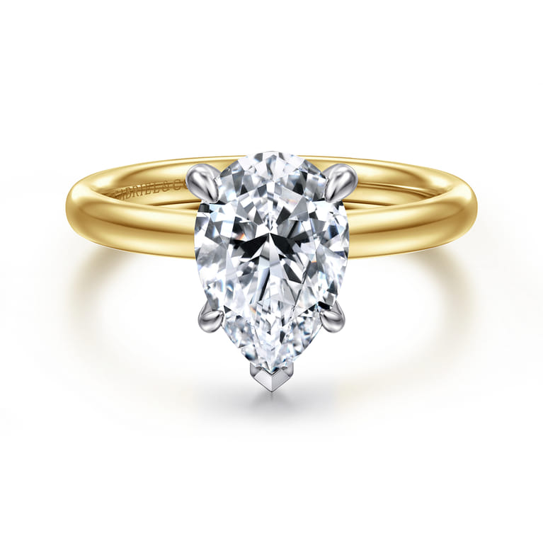 Unite - 14K White-Yellow Gold Pear Shape Solitaire Diamond Engagement Ring - Shot 1