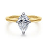 Lou - 14K White-Yellow Gold Pear Shape Compass Prong Solitaire Diamond Engagement Ring