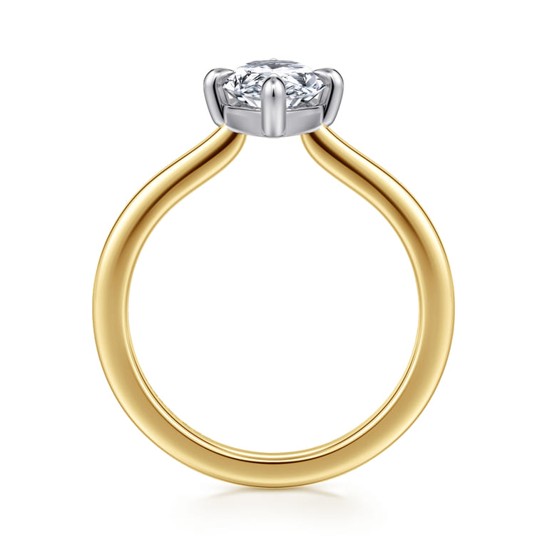 Lou - 14K White-Yellow Gold Pear Shape Compass Prong Solitaire Diamond Engagement Ring - Shot 2