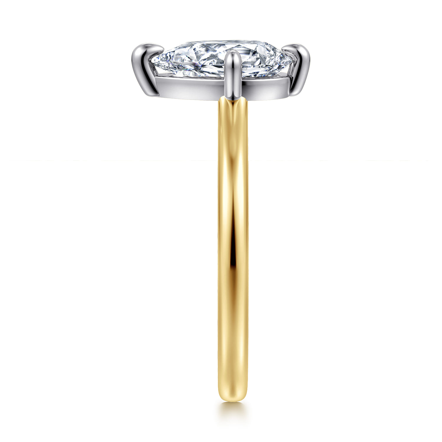 Lou - 14K White-Yellow Gold Pear Shape Compass Prong Solitaire Diamond Engagement Ring - Shot 4