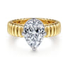 Empress - 14K White-Yellow Gold Compass Bezel Prong Pear Diamond Engagement Ring - 2 ct