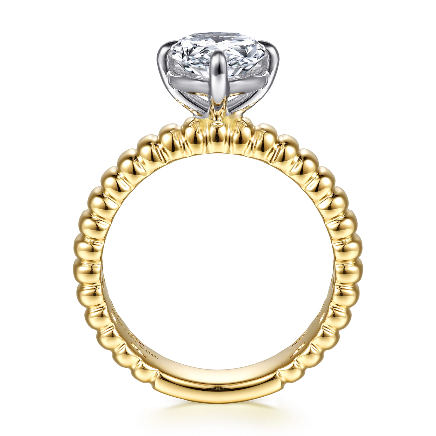Empress - 14K White-Yellow Gold Compass Bezel Prong Pear Diamond Engagement Ring - 2 ct - Shot 2