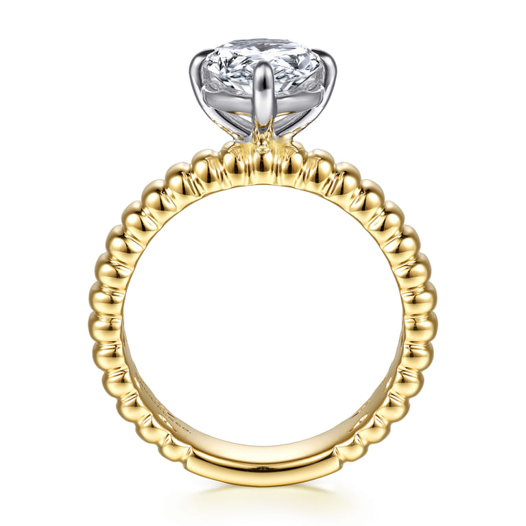 Empress - 14K White-Yellow Gold Compass Bezel Prong Pear Diamond Engagement Ring - 2 ct - Shot 2