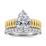 Empress - 14K White-Yellow Gold Compass Bezel Prong Pear Diamond Engagement Ring - 2 ct