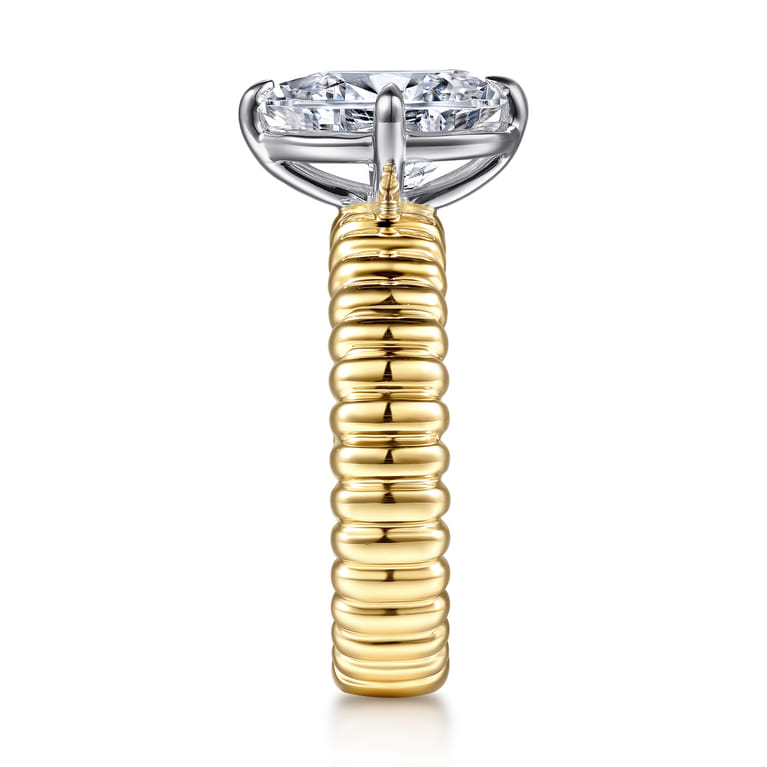 Empress - 14K White-Yellow Gold Compass Bezel Prong Pear Diamond Engagement Ring - 2 ct - Shot 5