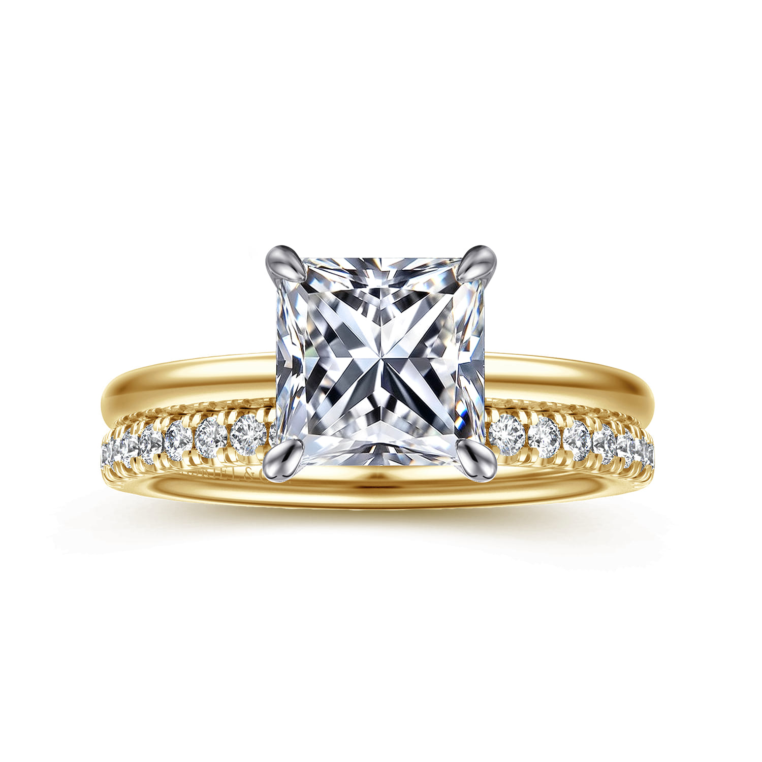 Cari - 14K White-Yellow Gold Princess Cut Diamond Engagement Ring - 0.05 ct - Shot 4