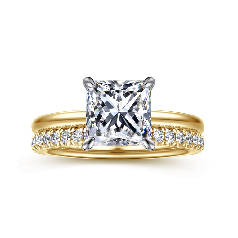 Cari - 14K White-Yellow Gold Princess Cut Diamond Engagement Ring - 0.05 ct - Shot 4