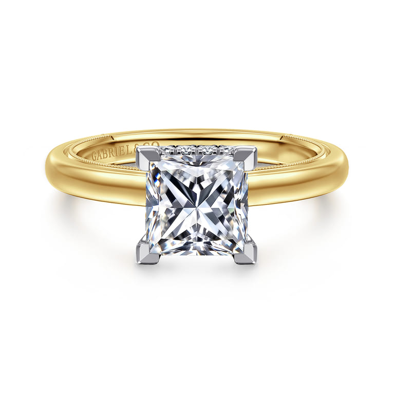 Sandi - 14K White-Yellow Gold East West Princess Cut Diamond Engagement Ring - 0.11 ct - Shot 1