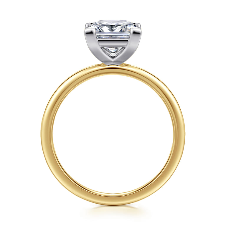 Evelina - 14K White-Yellow Gold Princess Cut Solitaire Diamond Engagement Ring - Shot 2