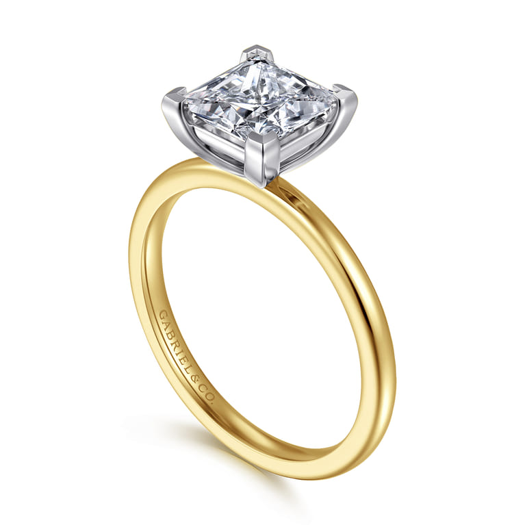 Evelina - 14K White-Yellow Gold Princess Cut Solitaire Diamond Engagement Ring - Shot 3