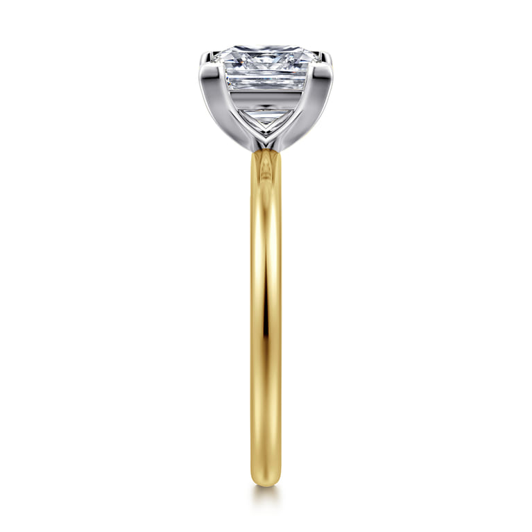 Evelina - 14K White-Yellow Gold Princess Cut Solitaire Diamond Engagement Ring - Shot 4