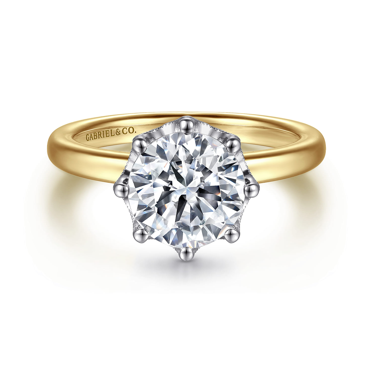 Liona - 14K White-Yellow Gold Round Solitaire Diamond Engagement Ring - 0.05 ct - Shot 1