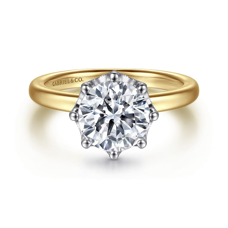 Liona - 14K White-Yellow Gold Round Solitaire Diamond Engagement Ring - 0.05 ct - Shot 1