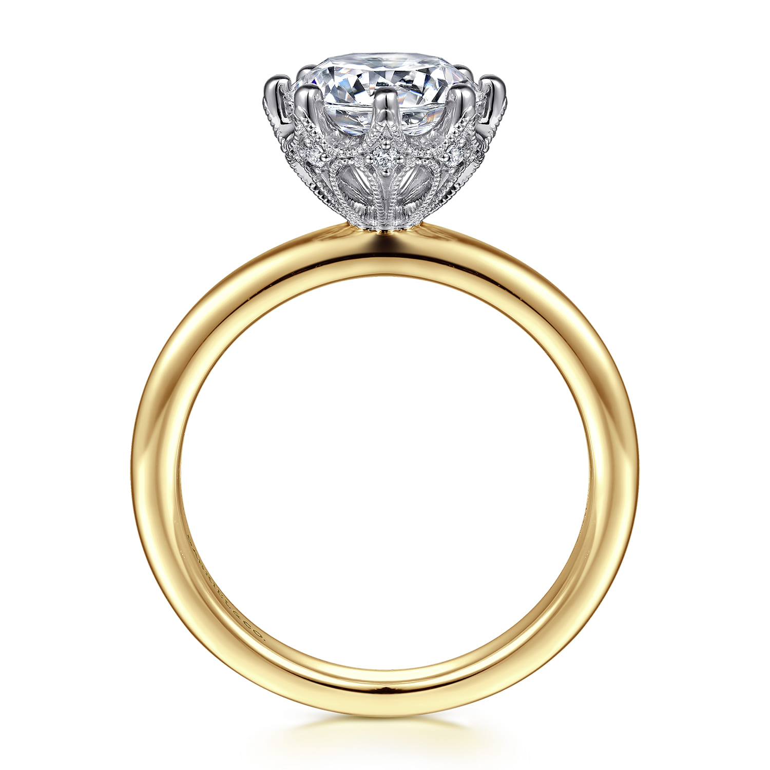 Liona - 14K White-Yellow Gold Round Solitaire Diamond Engagement Ring - 0.05 ct - Shot 2