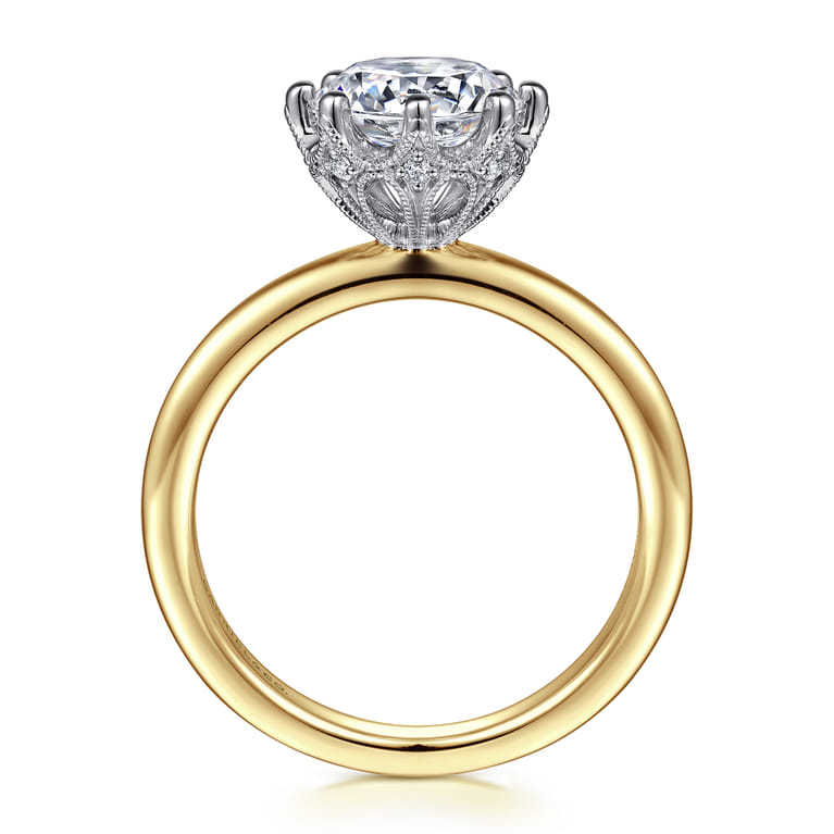 Liona - 14K White-Yellow Gold Round Solitaire Diamond Engagement Ring - 0.05 ct - Shot 2